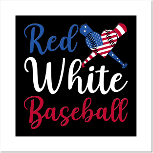 4th of July Baseball Red White Blue Patriotic Baseball Heart Posters and Art